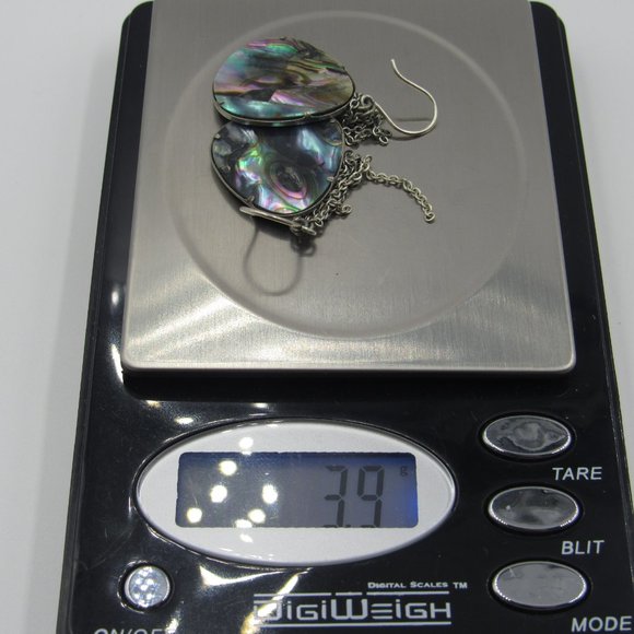 Silver Tone Chain Abalone Shell Earrings Vintage - Picture 5 of 5